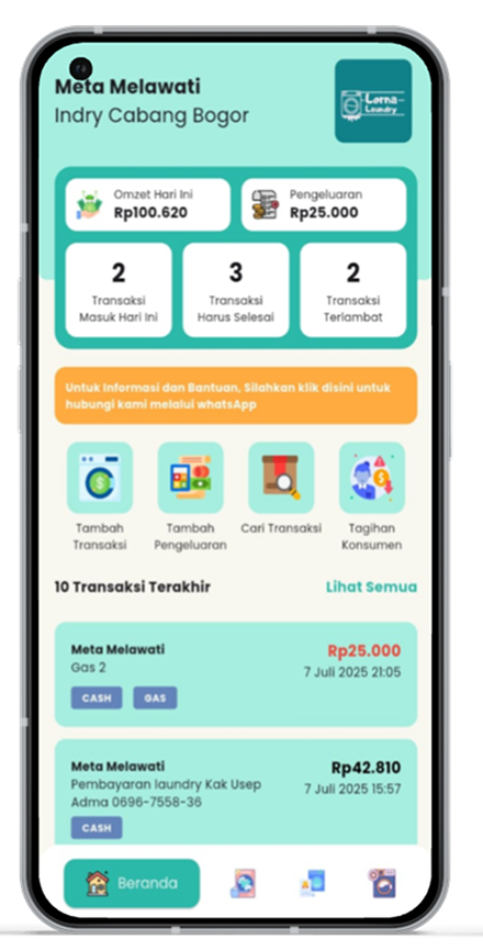 Tampilan beranda aplikasi Indry